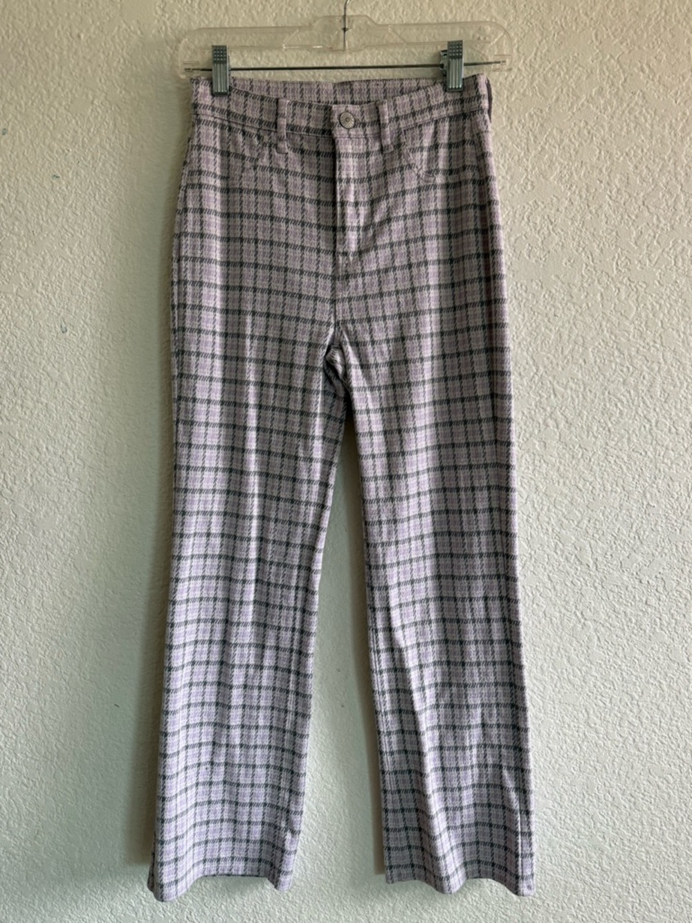 American Eagle Outfitters Lavender and Gray Plaid Straight-Leg Pants
